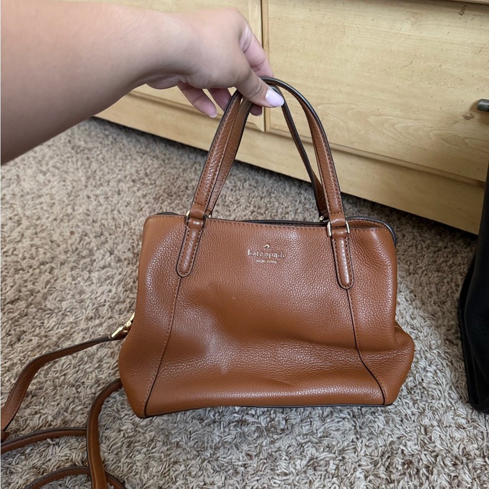 Kate Spade Brown Leather Satchel with Structured Design and Double Handles